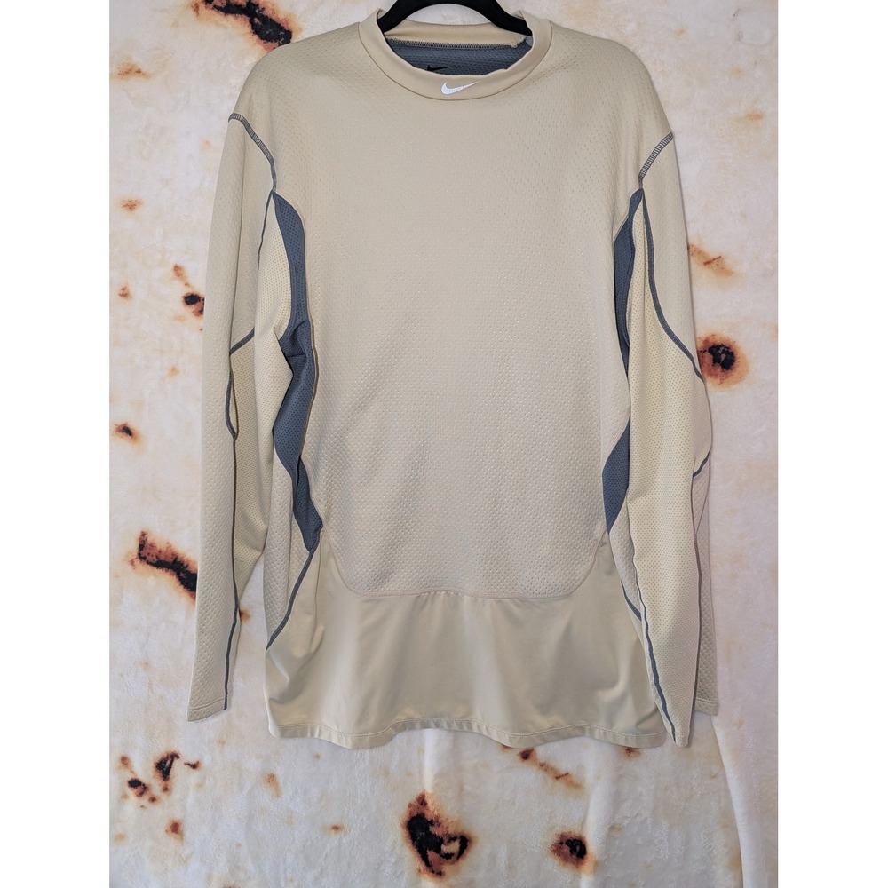 Nike Pro Combat Shirt Mens XL Tan Gray Dri-FIT Fitted Long Sleeve Training Top